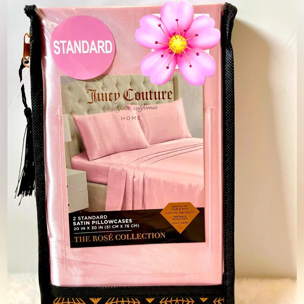 JUICY COUTURE Set of 2 Satin Pillowcases Rosé Collection PINK‎ BLUSH NEW